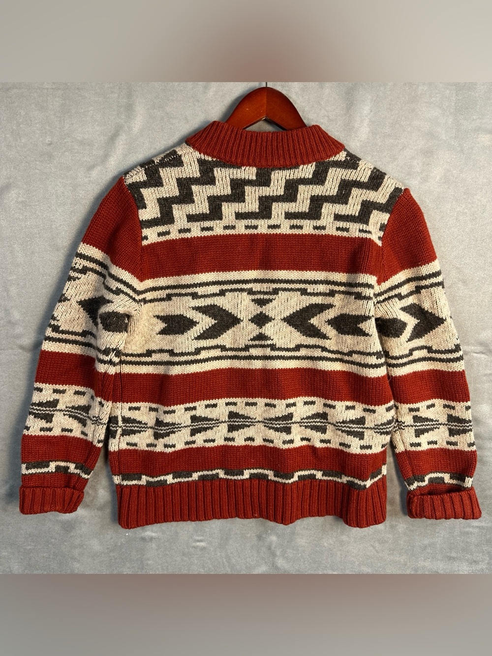 Pendleton Graphic Shetland Wool Sweater Womens M Chili Red Full Zip Geometric - Picture 5 of 7